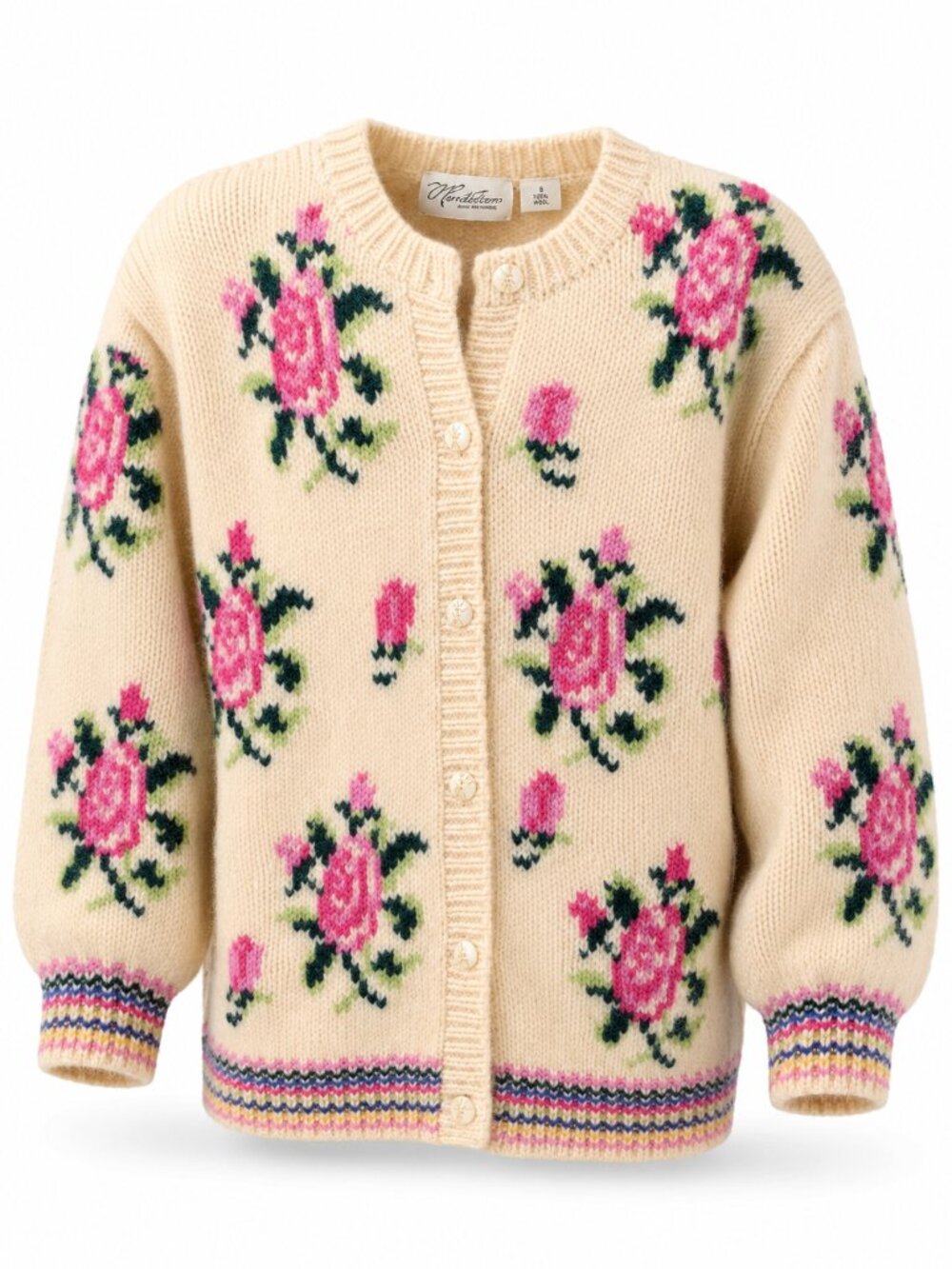 Vintage Brass Plum Nordstrom Shetland Wool Floral Cardigan Pink Rose Cottagecore